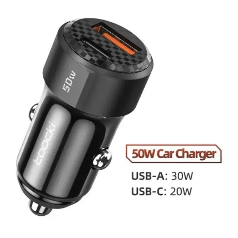 Toocki – Cargador de coche 50W doble puerto USB A + Tipo C
