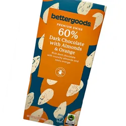 bettergoods Barra de Chocolate Suizo 60% Oscuro Premium con Almendras