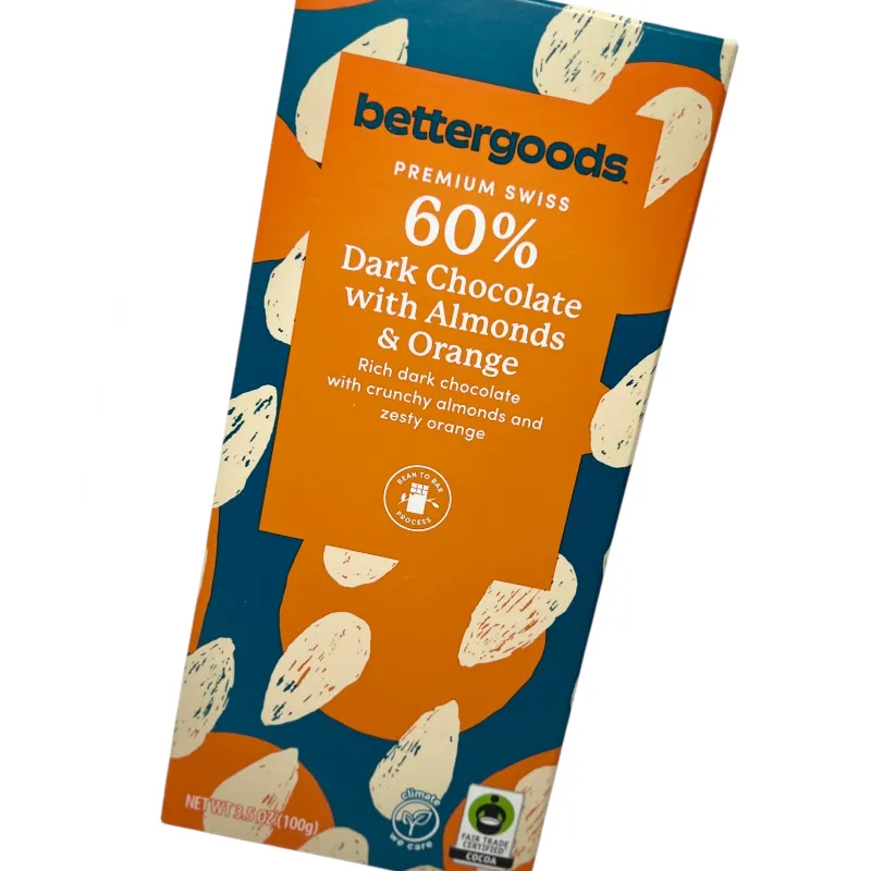 bettergoods Barra de Chocolate Suizo 60% Oscuro Premium con Almendras