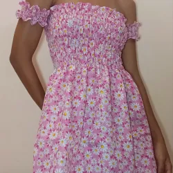 Vestido Fruncido a la mitad rosado 