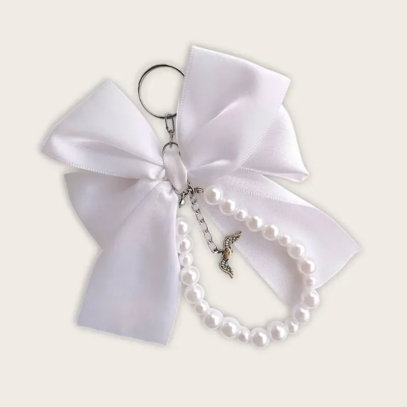 LLAVERO DE LAZO Y PERLA BLANCO