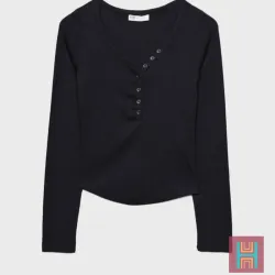 CAMISETA BOTONES NEGRO 0048