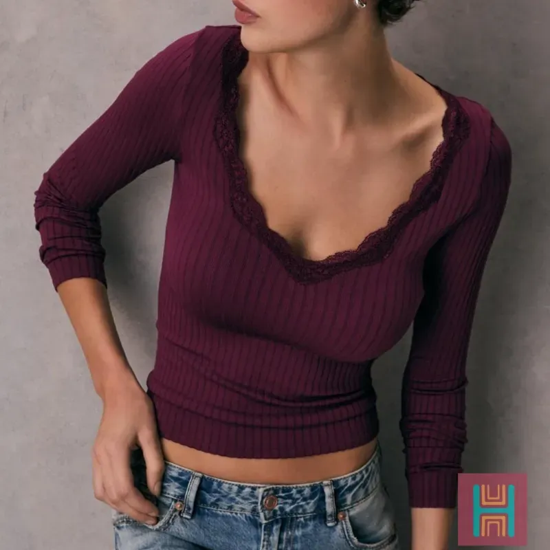 CAMISETA ENCAJE ROJO 0058