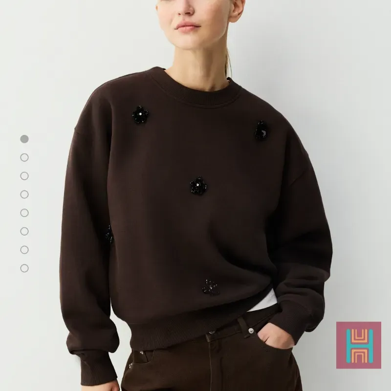 SUDADERA ADORNOS FLORES MARRÓN 0096