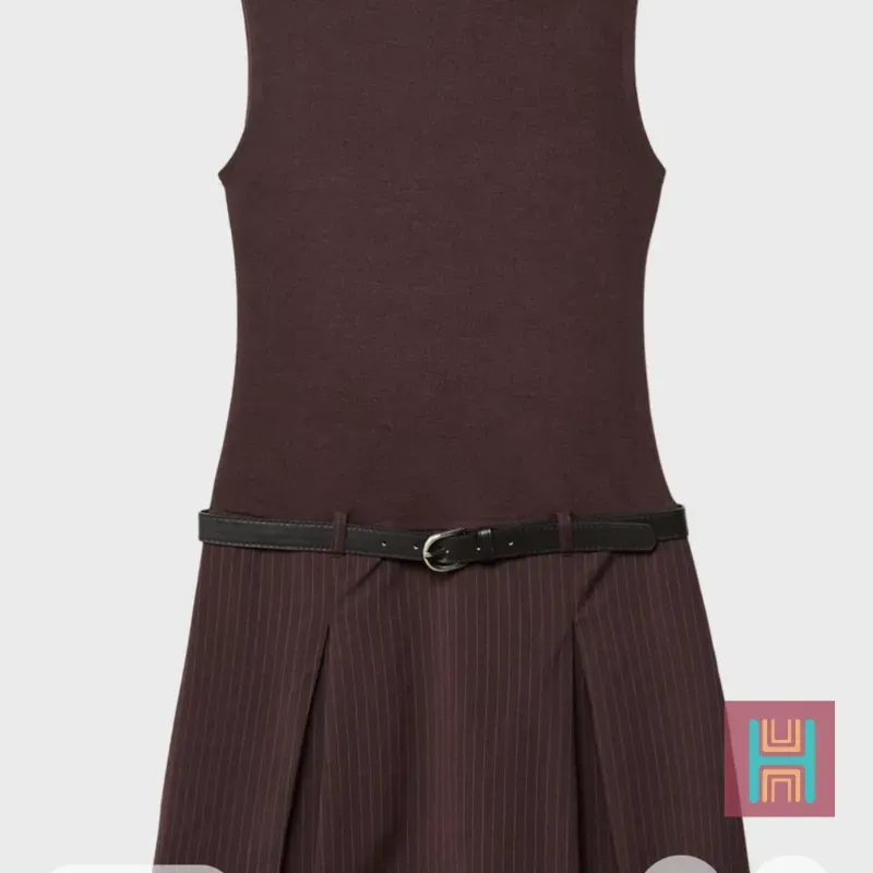 VESTIDO CORTO RAYAS CINTURÓN ROJO 0067