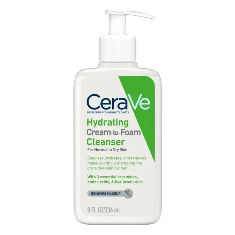 Limpiador hidratante en crema y espuma con ceramidas de CeraVe