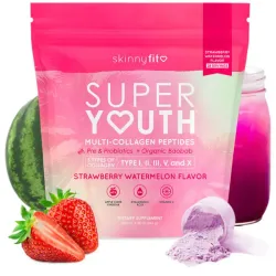 Péptidos multicolágeno SkinnyFit Super Youth con sabor a fresa y sandía