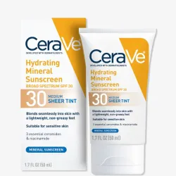 Protector solar mineral hidratante FPS 30 con tinte transparente para rostro de CeraVe
