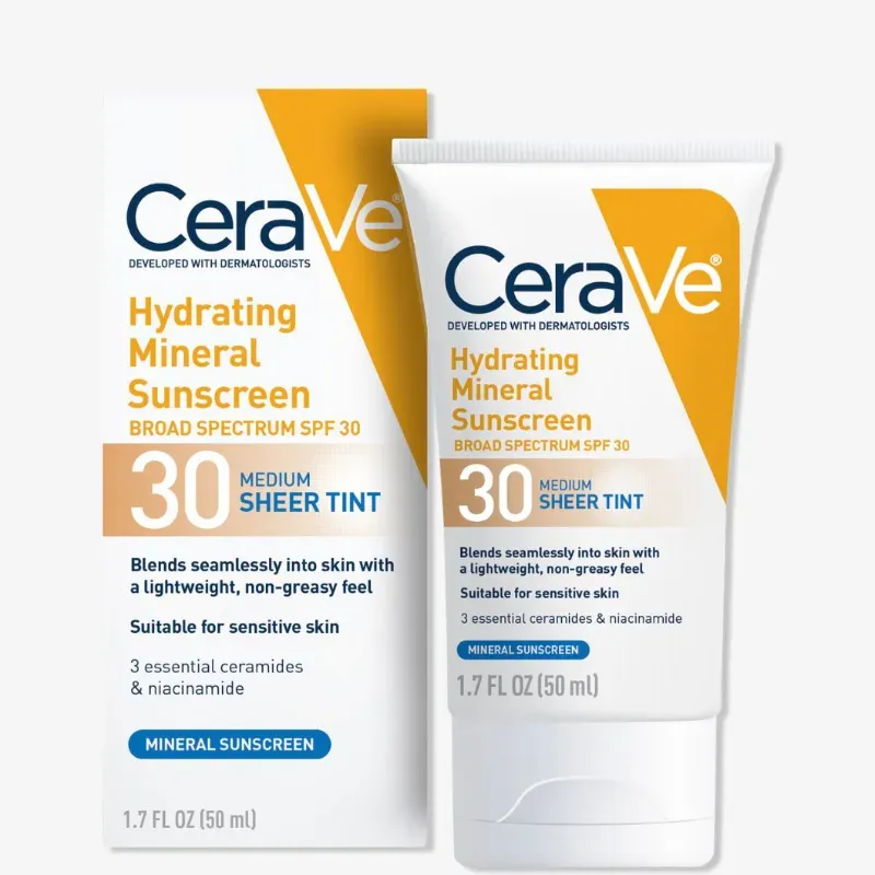 Protector solar mineral hidratante FPS 30 con tinte transparente para rostro de CeraVe
