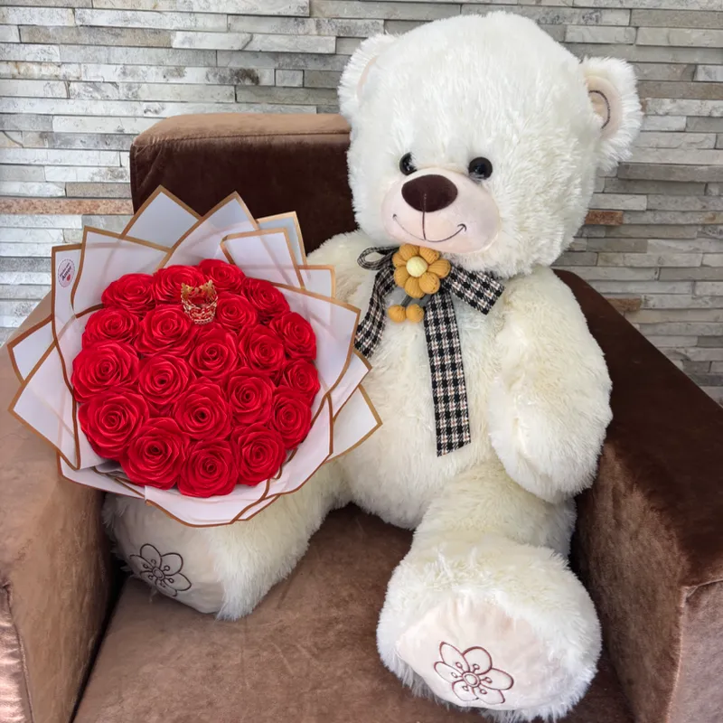 Peluche (grande) y ramo de rosas eternas🧸💐