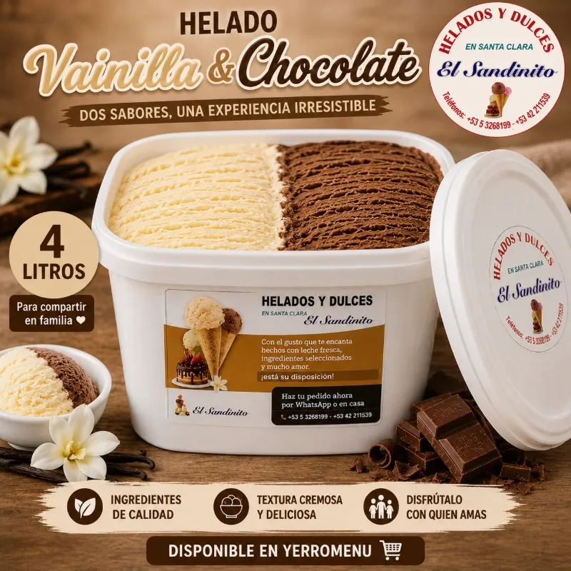 HELADO VAINILLA y CHOCOLATE. (4 LITROS)