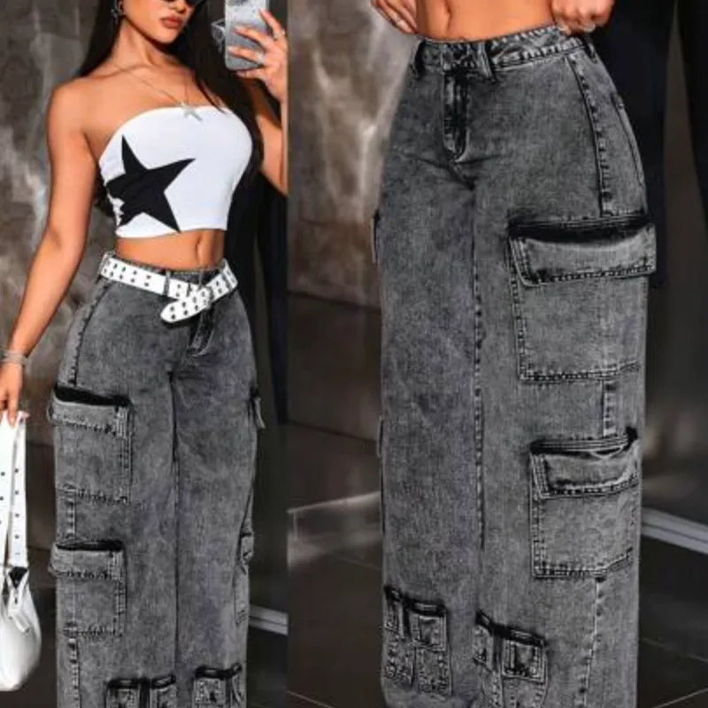 Pantalón cargo negro cuatro puertas 