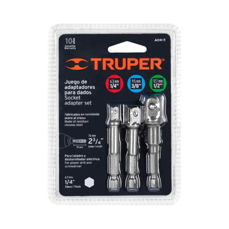 Juego de 3 adaptadores para dados de 1/4", 3/8" y 1/2"
