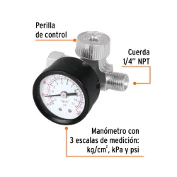 REGULADOR DE AIRE CON MANÓMETRO, CUERDA 1/4" NPT, TRUPER