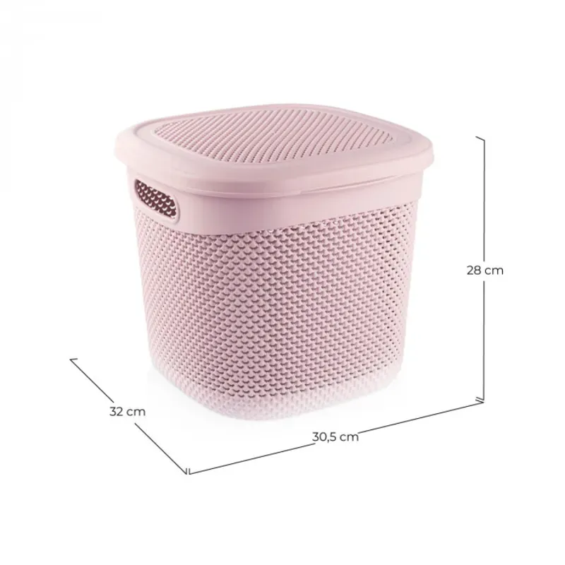 CESTA RESINA CUADRADA C/ASAS C/TAPA ROSA 