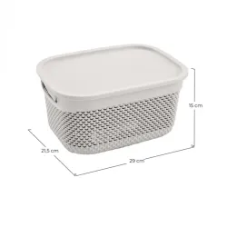 CESTA RESINA RECTANGULAR C/ASAS C/TAPA BLANCO 