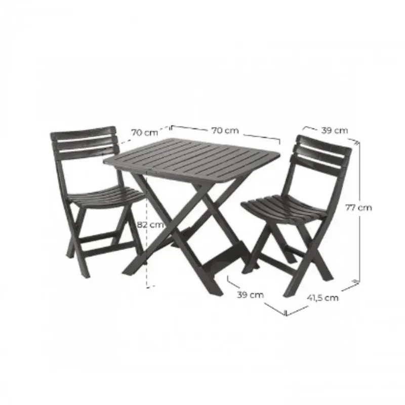 Conjunto de Terraza Plegable de 2 Sillas y Mesa  Progarden Antracita