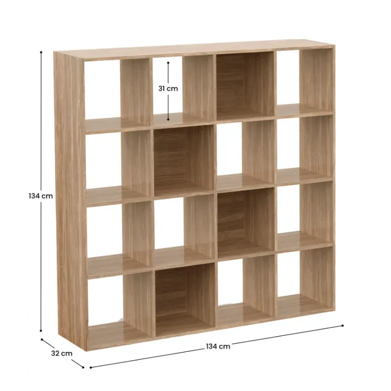 Estantería de 16 Compartimentos SpaceQub 134x31.5x134cm 7house. Color madera