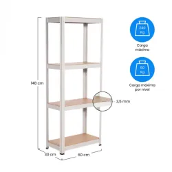 Estantería Modular Metálica con 4 Baldas 240kg Blanco 