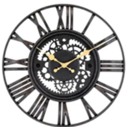 RELOJ DE PARED TROQUELADO NEGRO/DORADO 