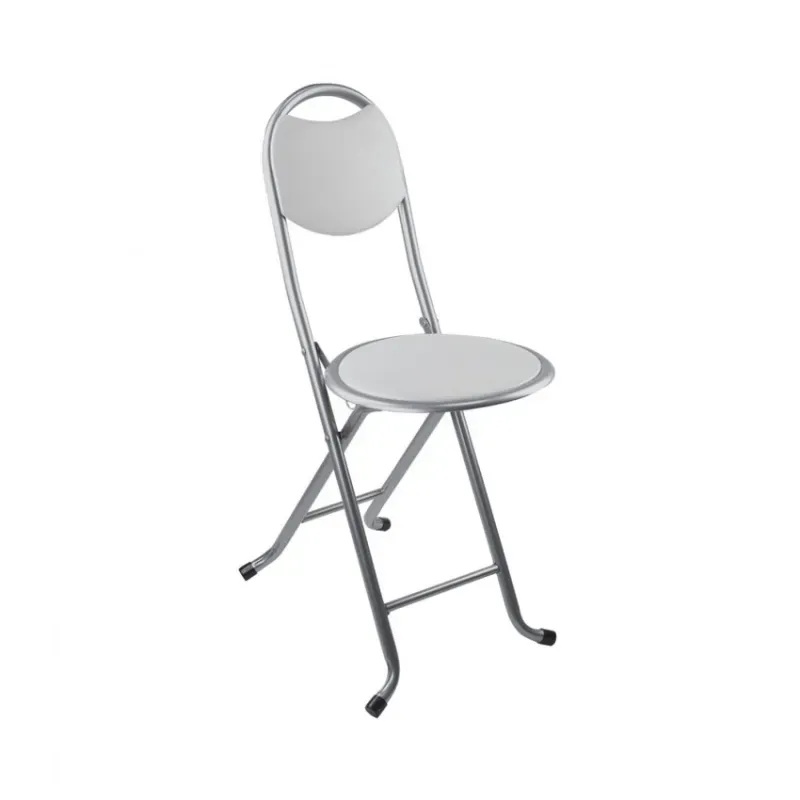 Taburete plegable con respaldo blanco