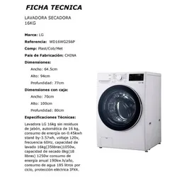 Lavadora Secado Al Vapor LG 16 Kg