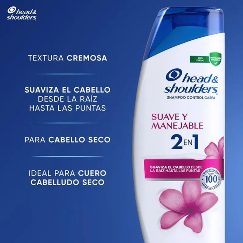 champú y acondicionador 2 en 1 Head & Shoulders Suave y Manejable. 375ml 