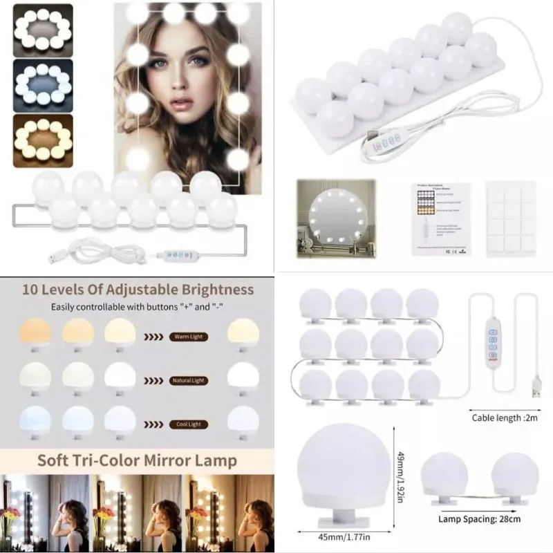 Luces led para espejo, tira d 12 bombillos 