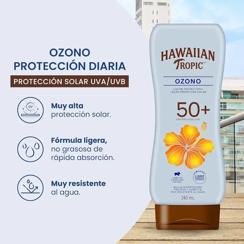 protector solar Hawaiian Tropic Ozono FPS 50+ en loción, de 240 ml. 