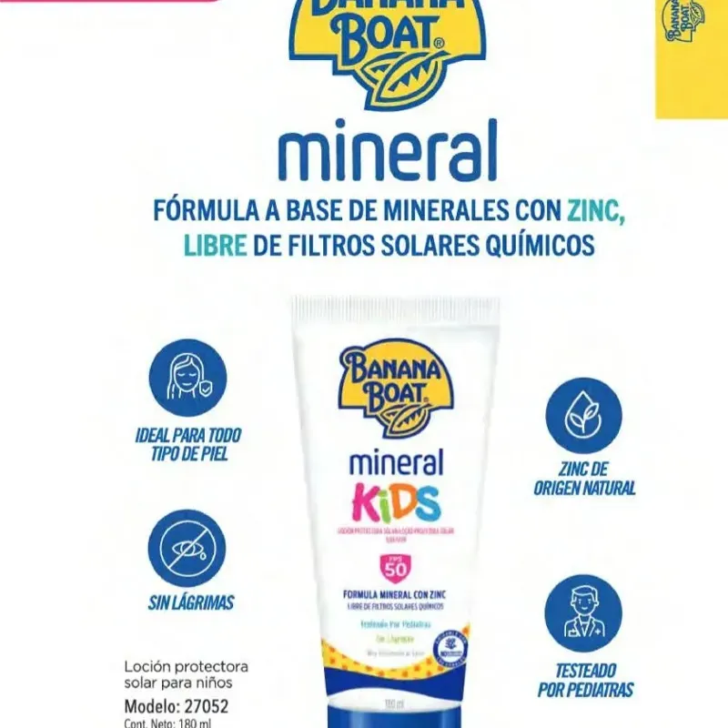 protector solar mineral para niños de la marca Banana Boat.