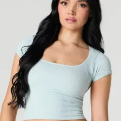 Pulover corto básico azul claro