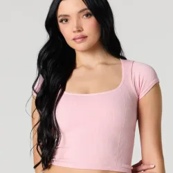 Pulover corto básico rosa