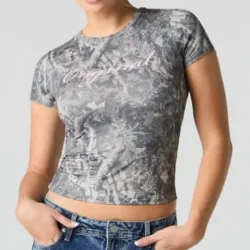 Pulover corto estampado gris