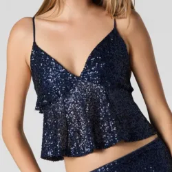 Top azul de lentejuelas