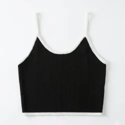 Top corto negro bordes blancos