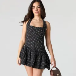 Vestido corto negro de lunares
