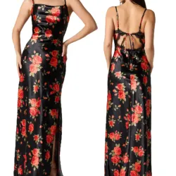 Vestido negro sateen estampado