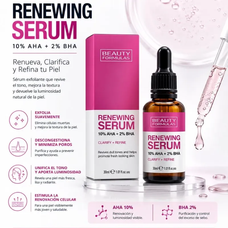 Serum para exfoliación de la piel, anti acné y anti manchas 10% AHA + 2% BHA