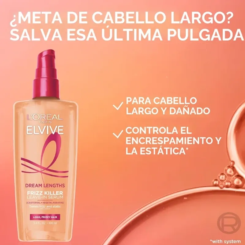 L'Oréal Paris Elvive Dream Lengths Frizz Killer – Suero Disciplinante Sin Enjuague (100ml)