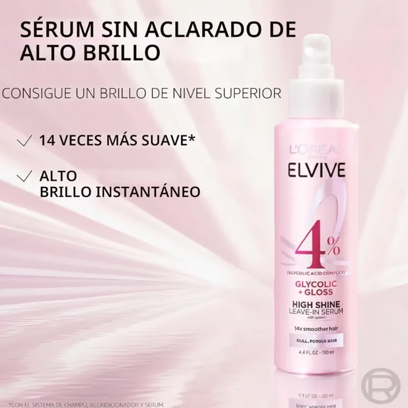 L'Oréal Paris Elvive Glycolic + Gloss – Sérum Capilar de Alto Brillo Sin Enjuague (130ml)