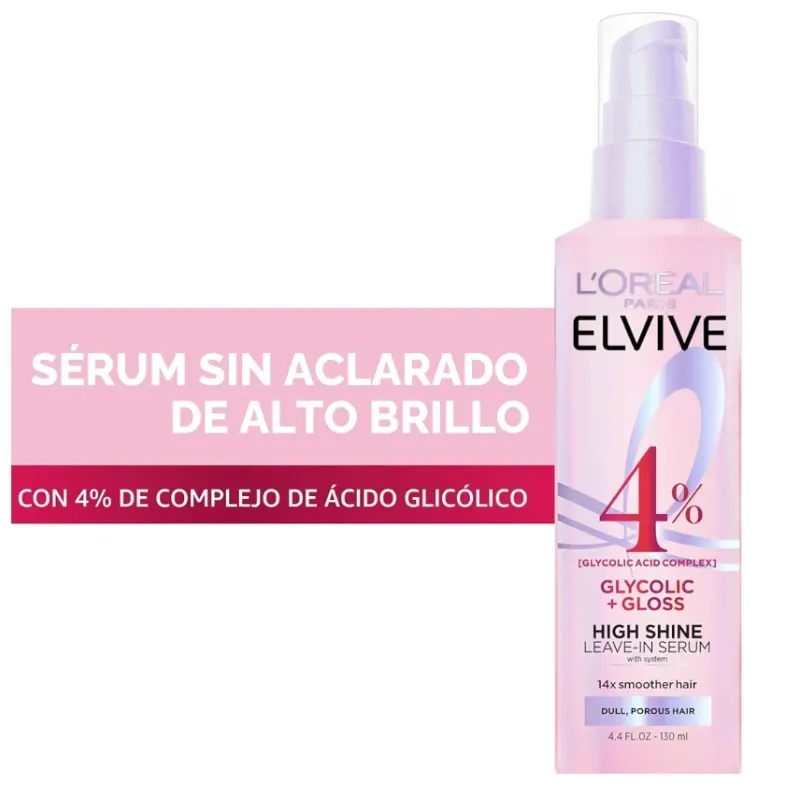 L'Oréal Paris Elvive Glycolic + Gloss – Sérum Capilar de Alto Brillo Sin Enjuague (130ml)