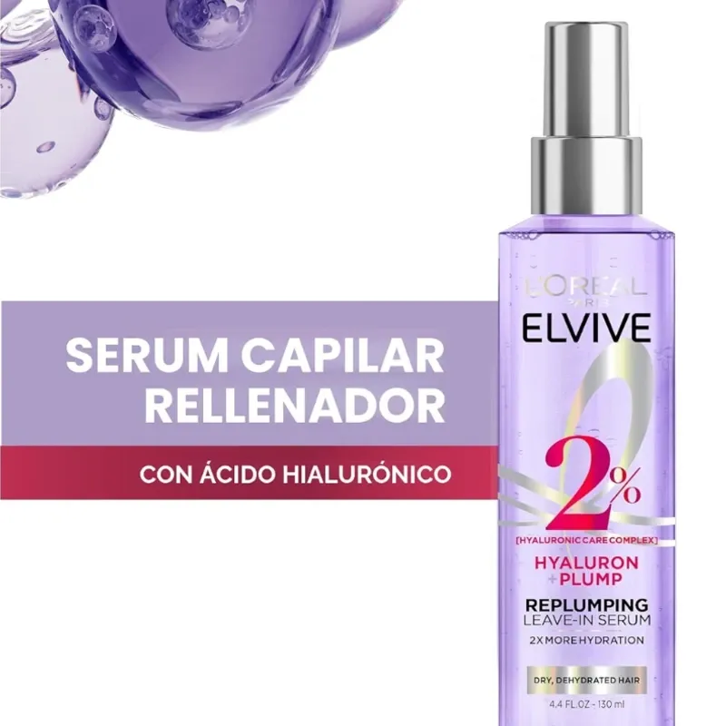 L'Oréal Paris Elvive Hyaluron Plump – Suero Capilar Hidratante Sin Enjuague (130ml)