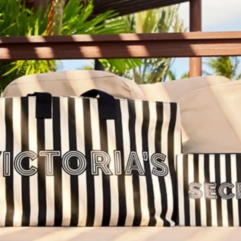Bolso A Rayas Negro y Beich Victoria’s Secret 2 piezas 