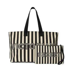 Bolso A Rayas Negro y Beich Victoria’s Secret 2 piezas 