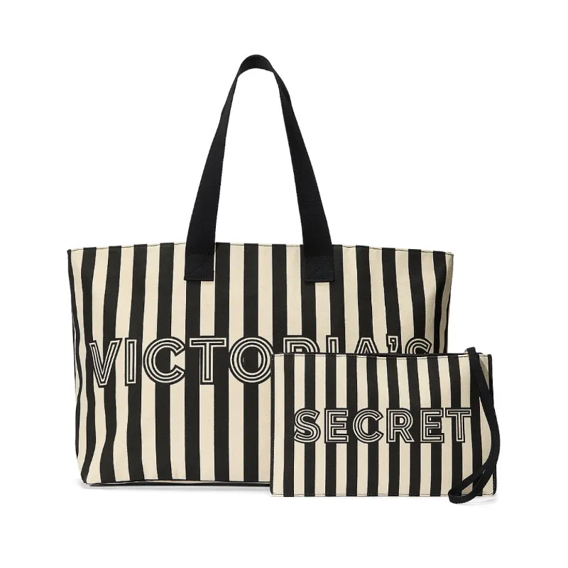 Bolso A Rayas Negro y Beich Victoria’s Secret 2 piezas 