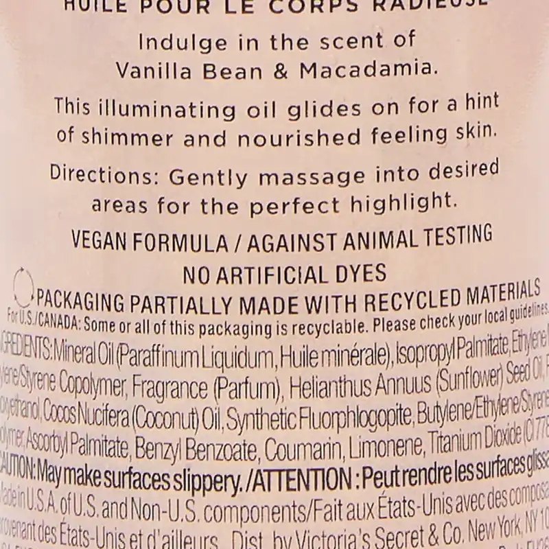Vanilla Bean and Macadamia Aceite corporal 