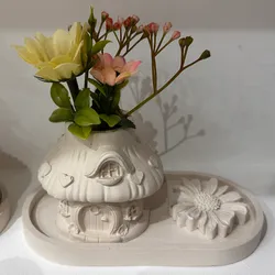 Set de casita de hongos con Flores y porta incienso