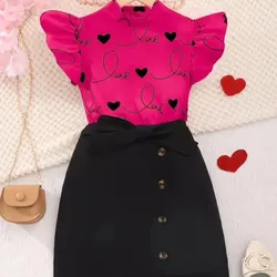Juego de saya y blusa rosa, fucsia