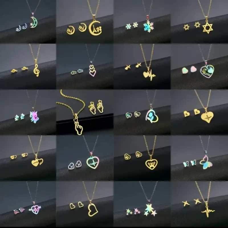 Conjunto de cadena y aretes de acero inoxidable 