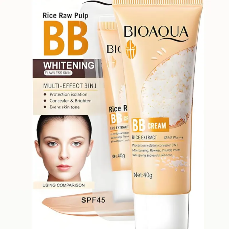 BB Cream Rice Raw Pulp de Bioaqua, un producto de maquillaje y cuidado de la piel multifuncional